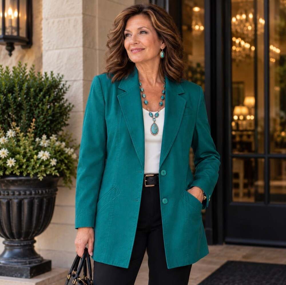 Vintage Evan-Picone Women’s Blazer Size 12 Teal Green Longline 2 Button USA Made